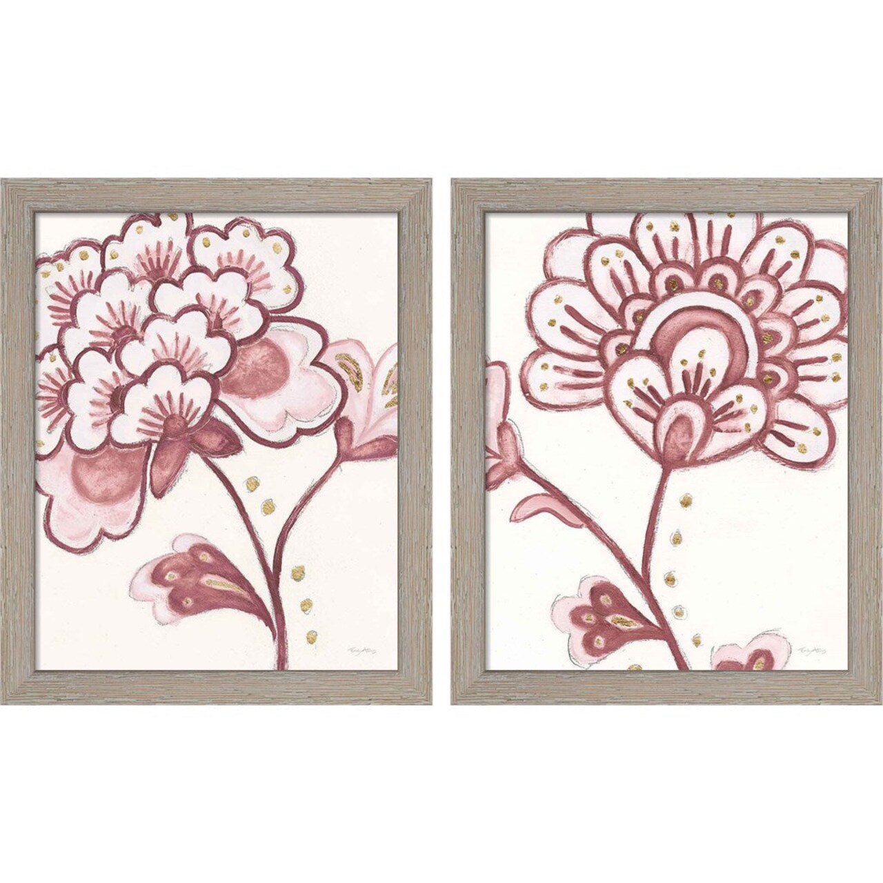 Flora Chinoiserie Pink by Emily Adams, 2 Piece Rustic White Framed Art Set